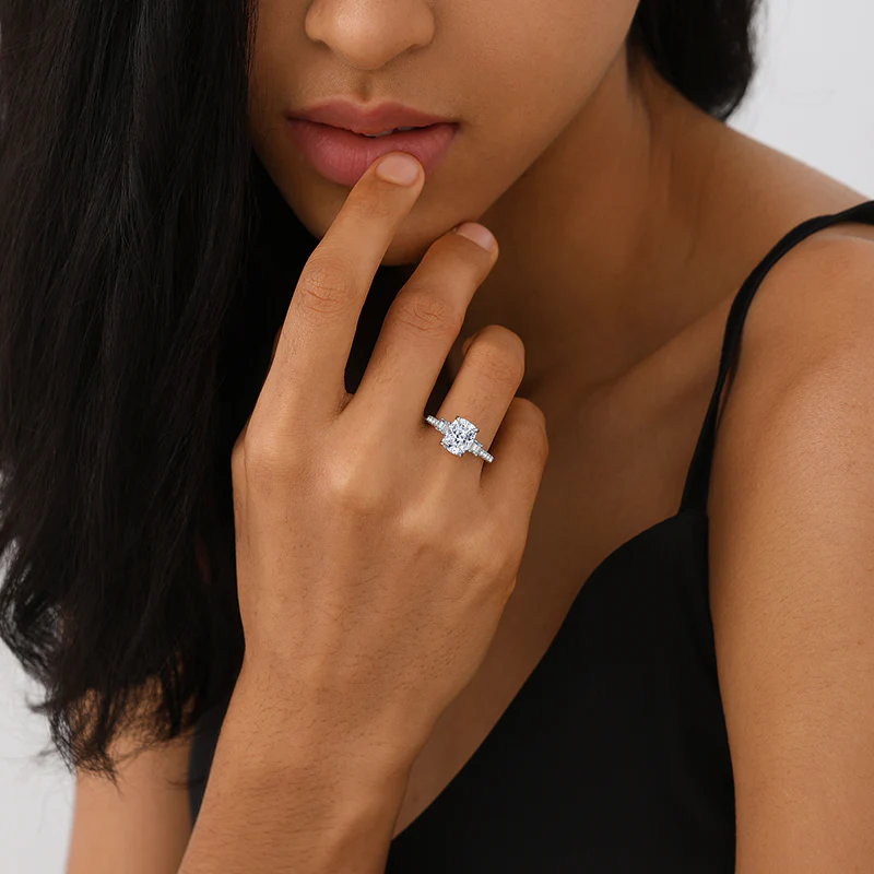 Three Stone Cushion Moissanite Engagement Ring - Image 3