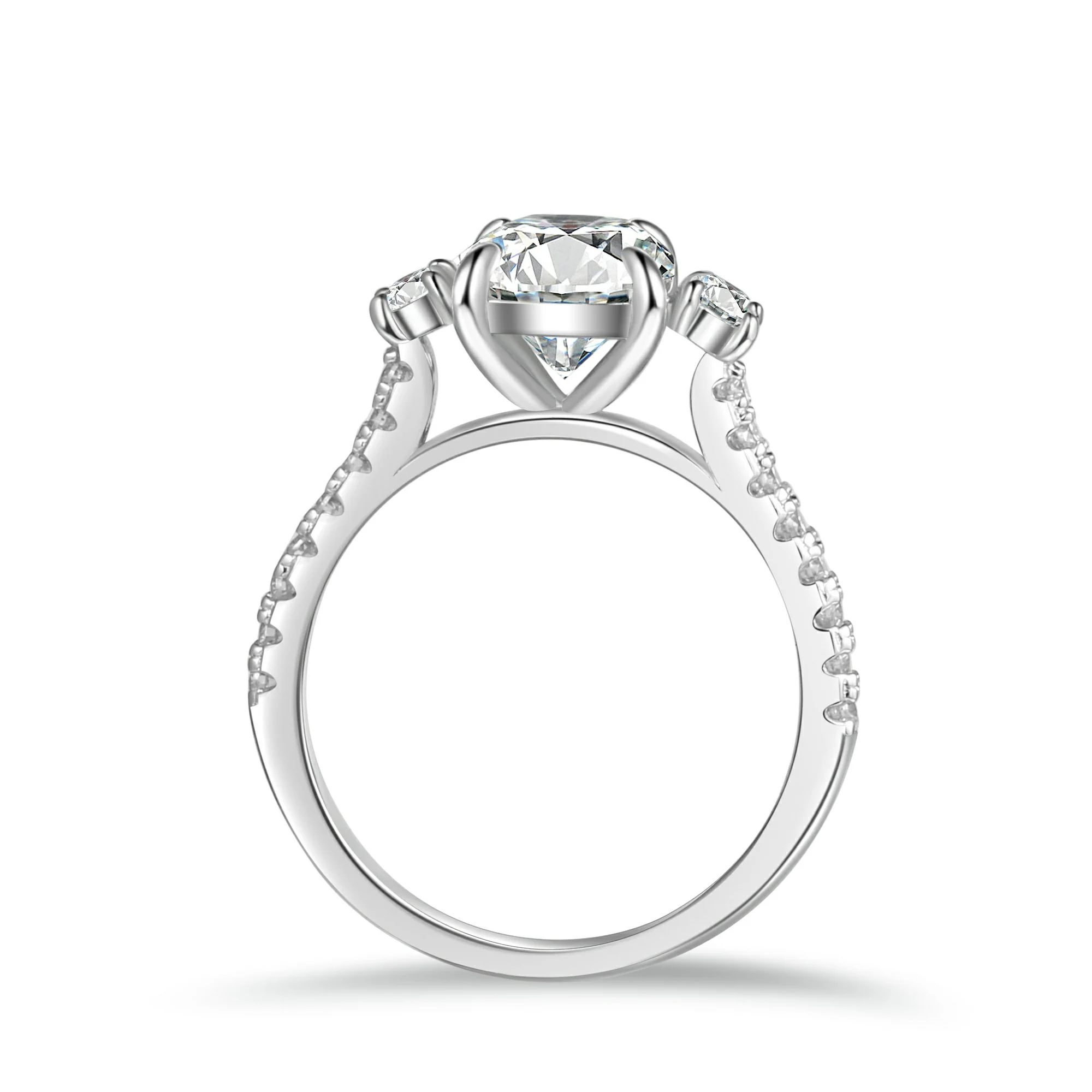 Three Stone Cushion Moissanite Engagement Ring - Image 5