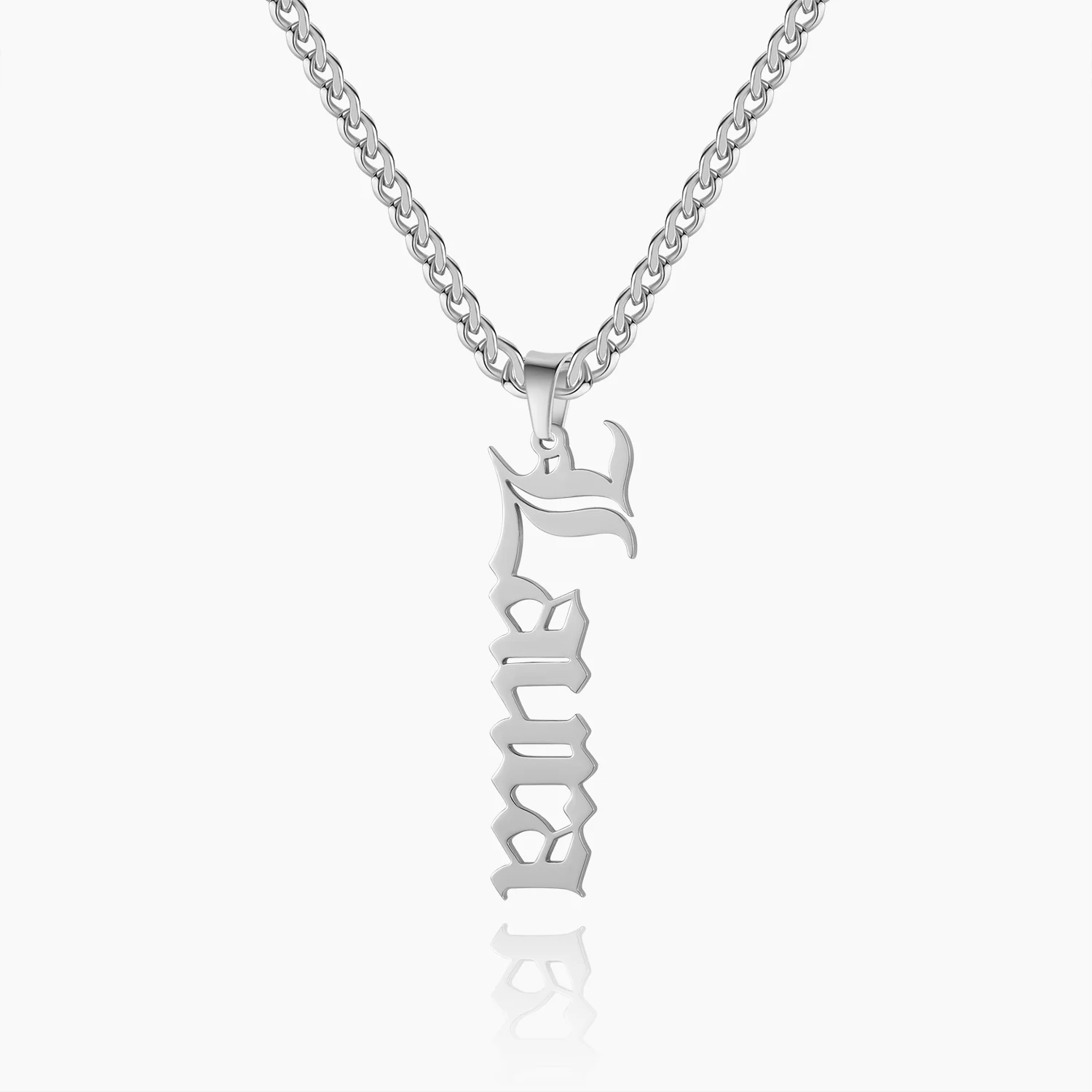 Vertical Gothic Name Necklace w/ Cuban Chain - Image 4