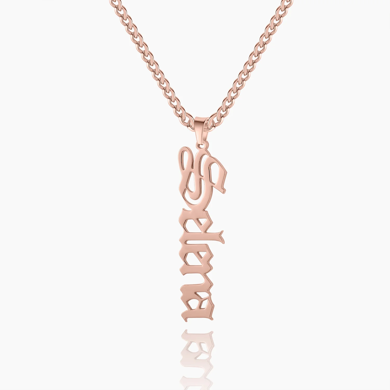 Vertical Gothic Name Necklace w/ Cuban Chain - Image 6